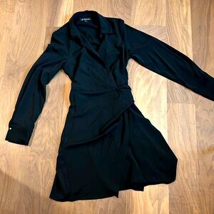 Black wrap midi dress, long sleeve, xs